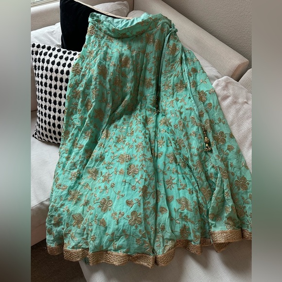 Indian Turquoise Blue & Gold Lehenga - Picture 5 of 8